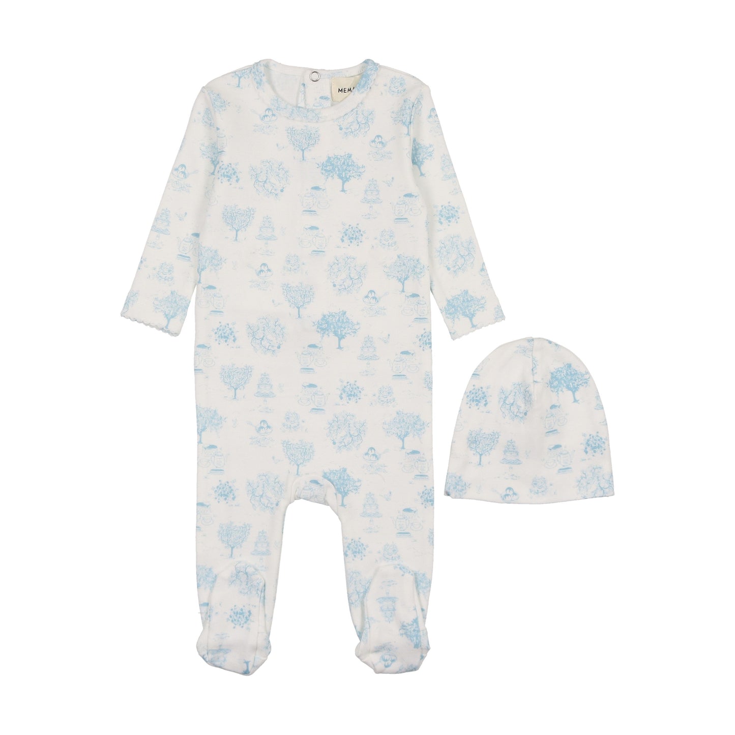 Toile print footie + beanie