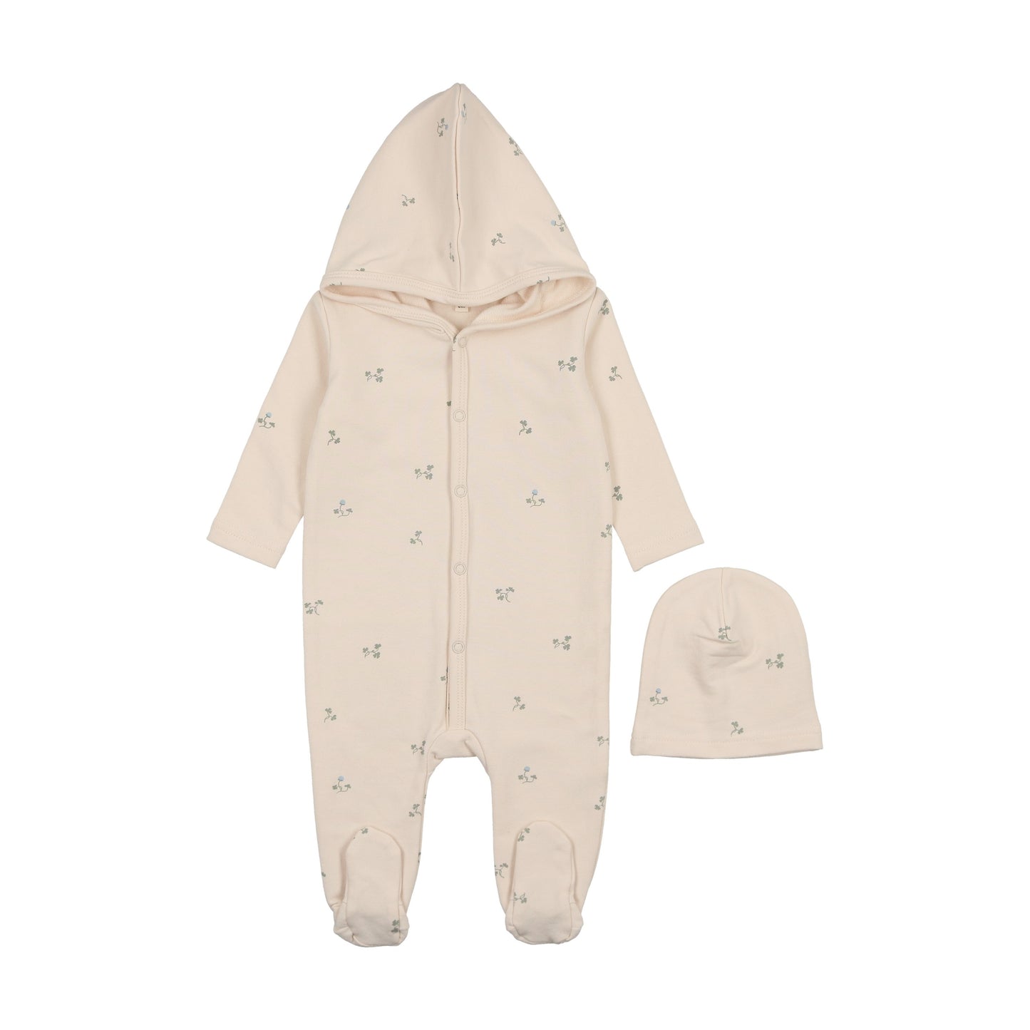 Hooded print footie + beanie
