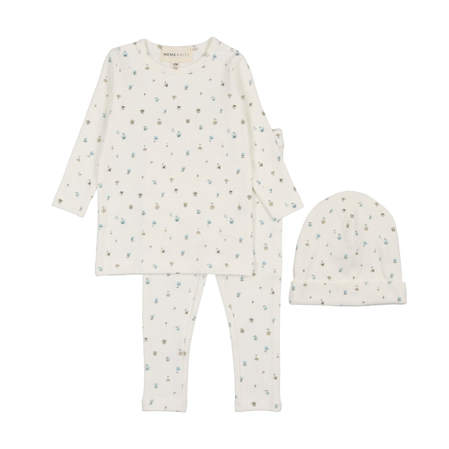 Polka dot floral print two piece set + beanie