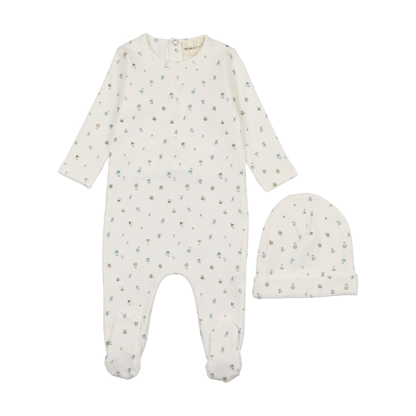 Polka dot floral print footie + beanie