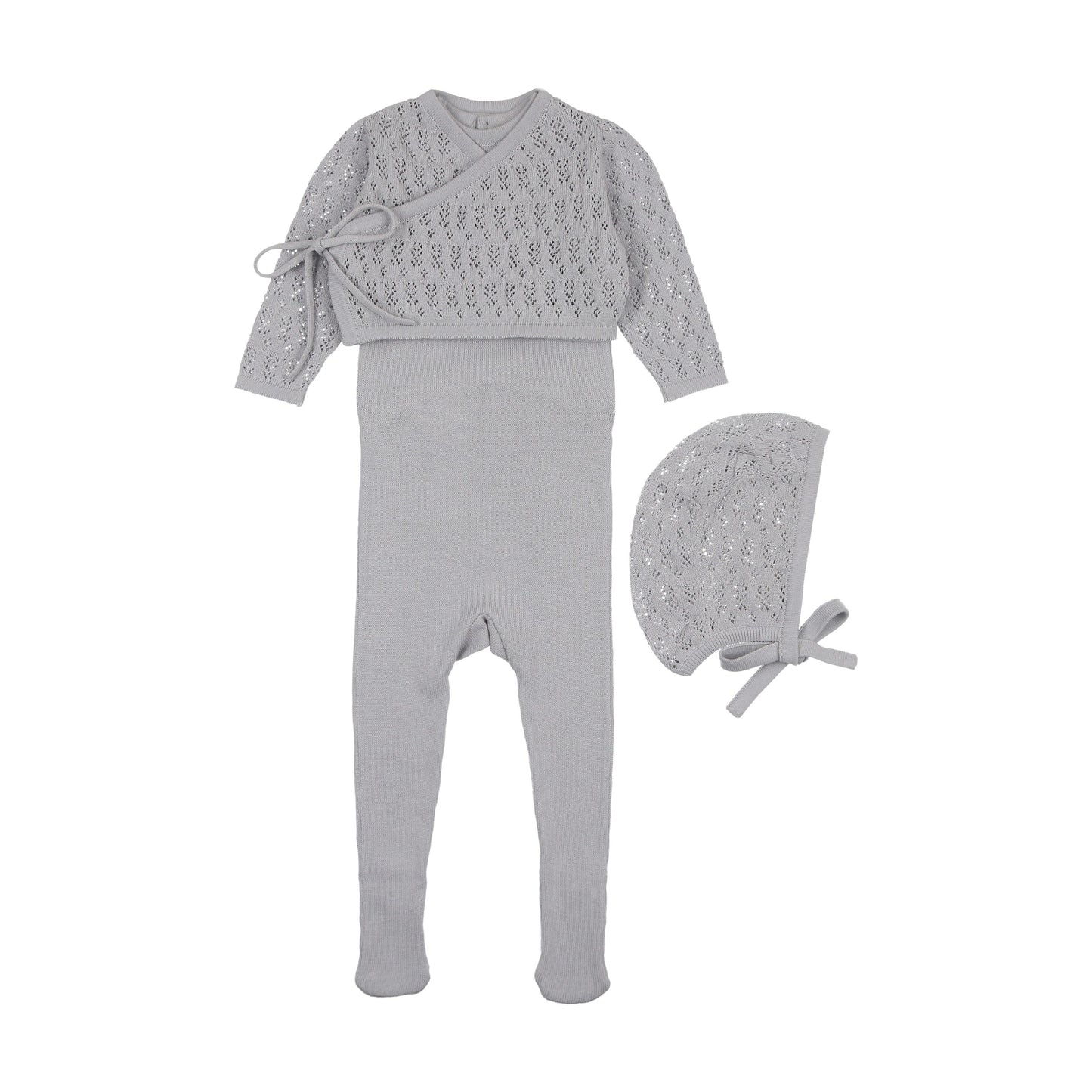 Knit Sleeveless footie w cardigan + bonnet