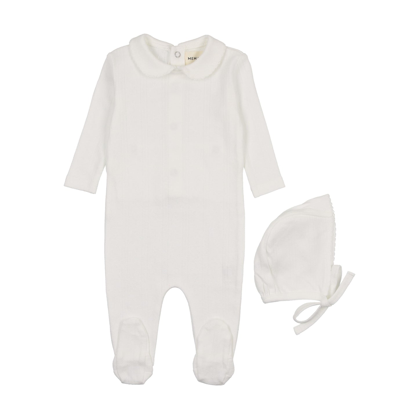 Pointelle footie + beanie
