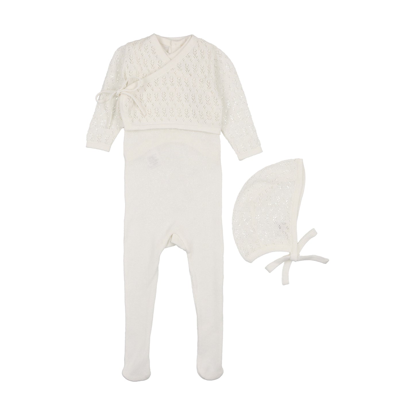 Knit Sleeveless footie w cardigan + bonnet