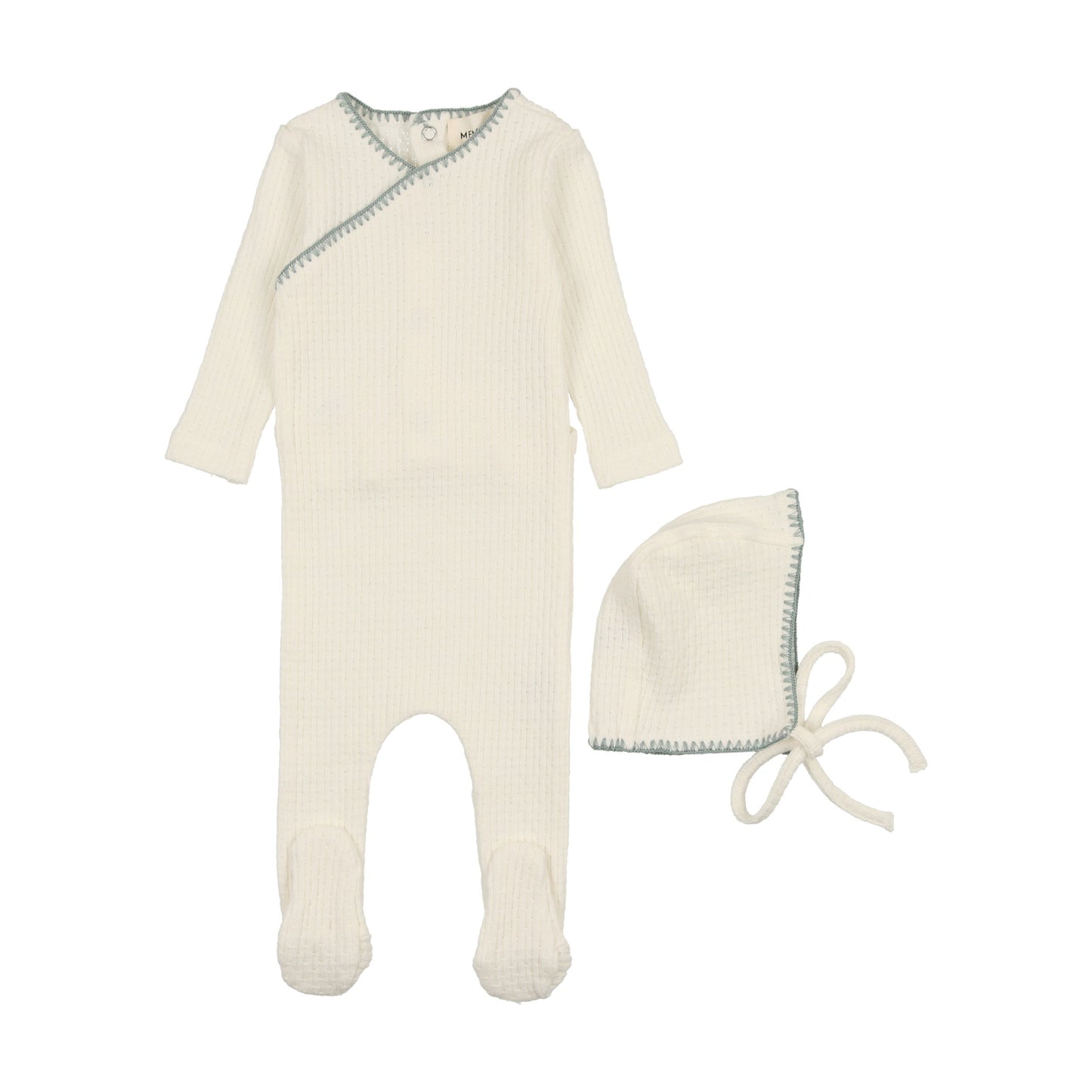 Textured Embroidery Edge Footie + Bonnet