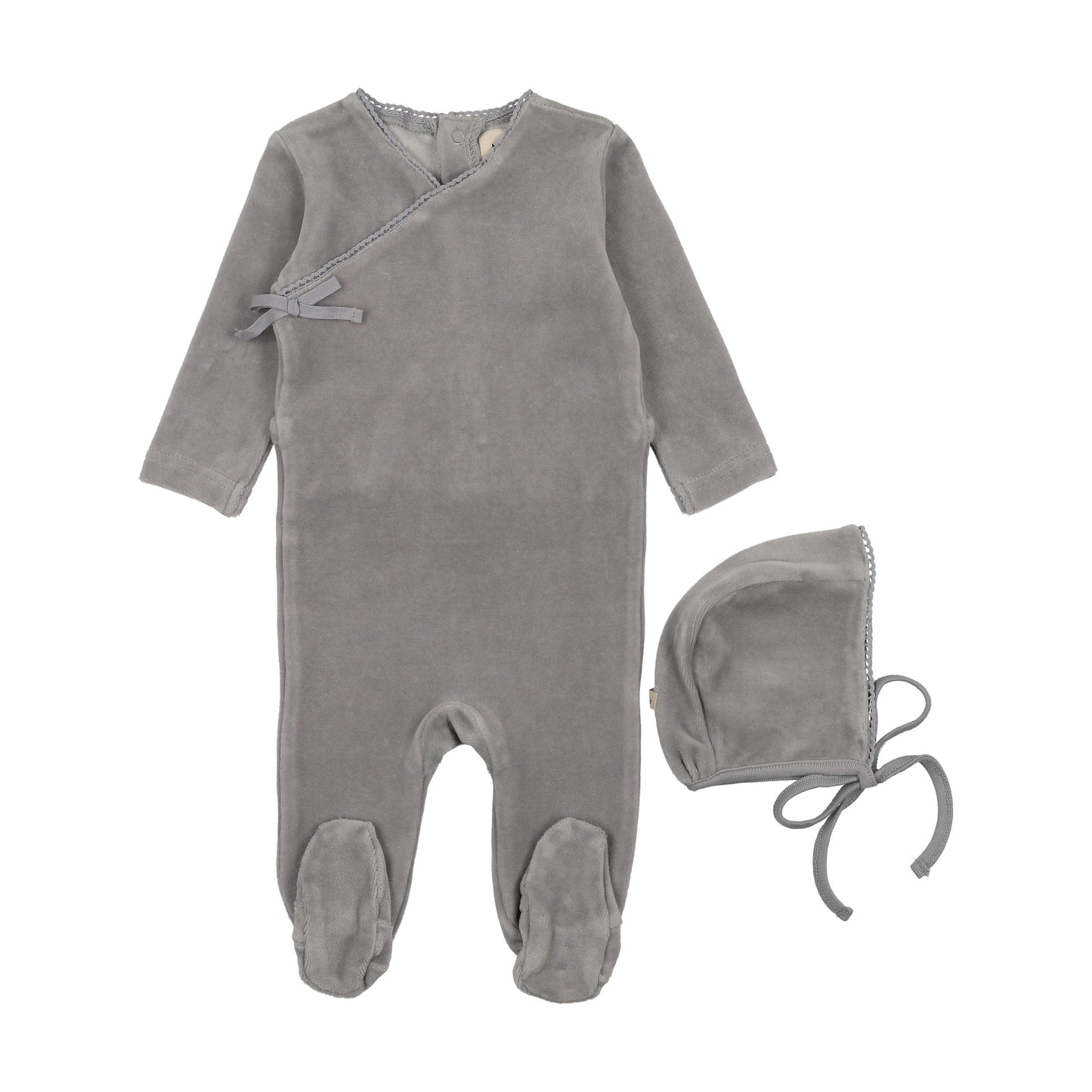 Velour Mock wrap footie + Bonnet
