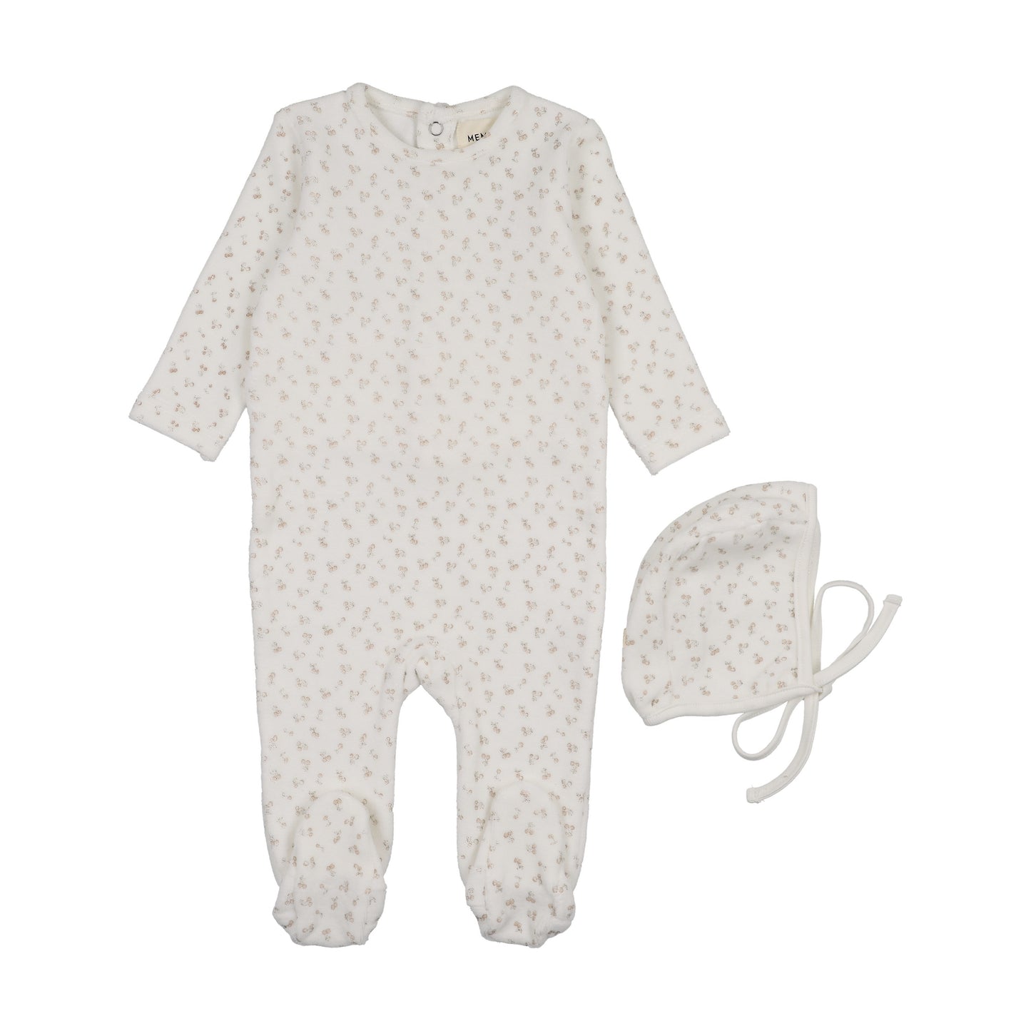 Velour cherry printed footie+ bonnet