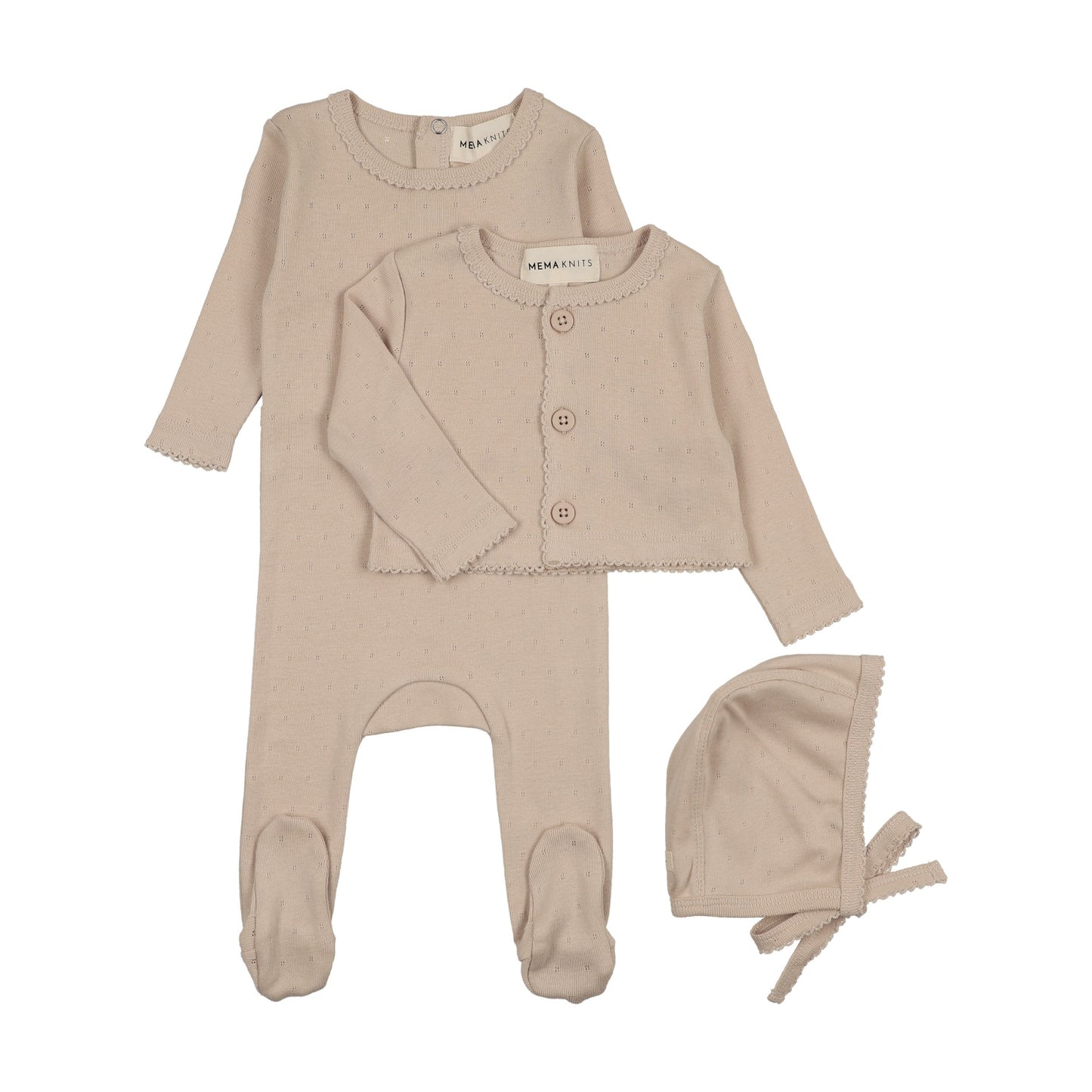Pointelle footie and cardigan set + Bonnet