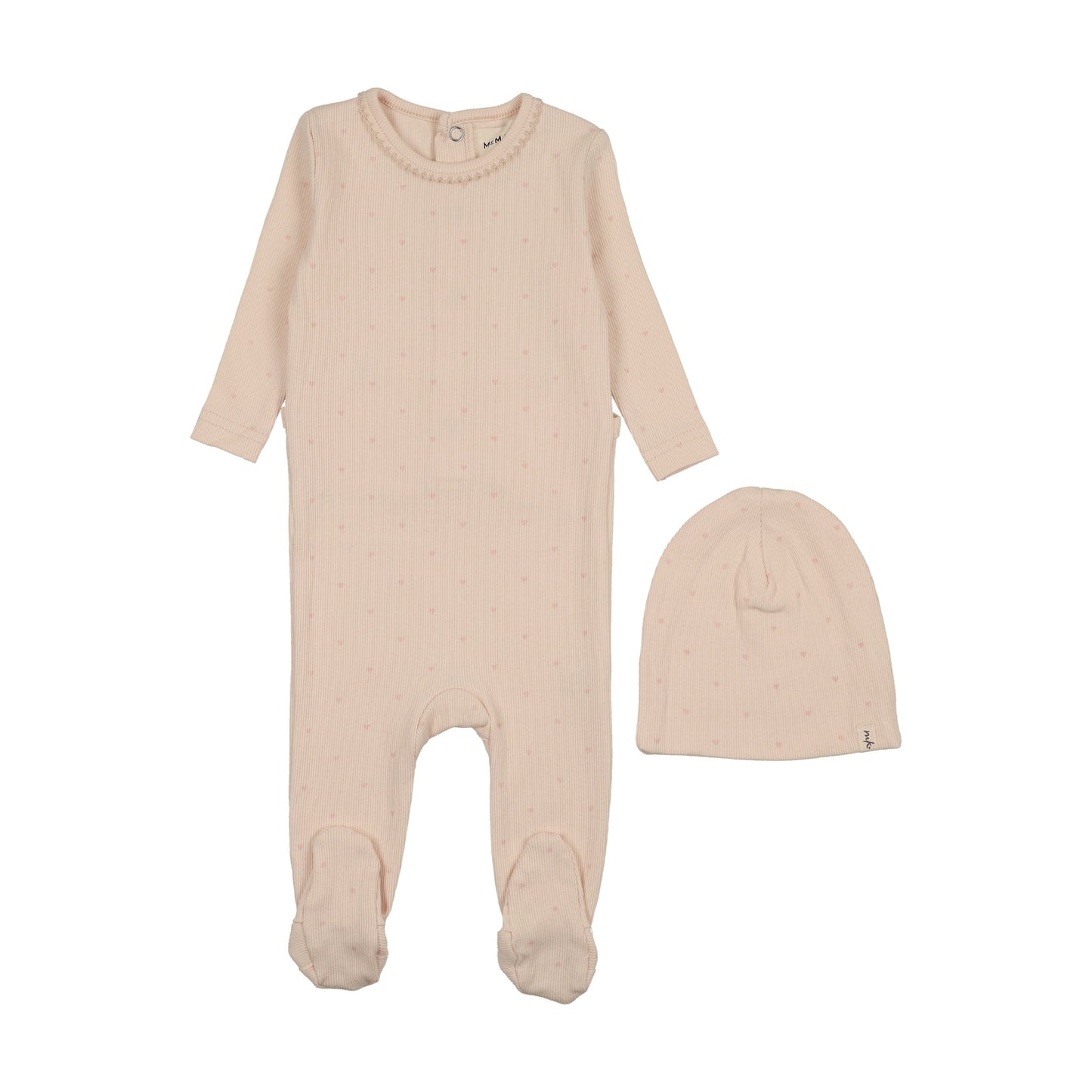 Heart printed footie + beanie