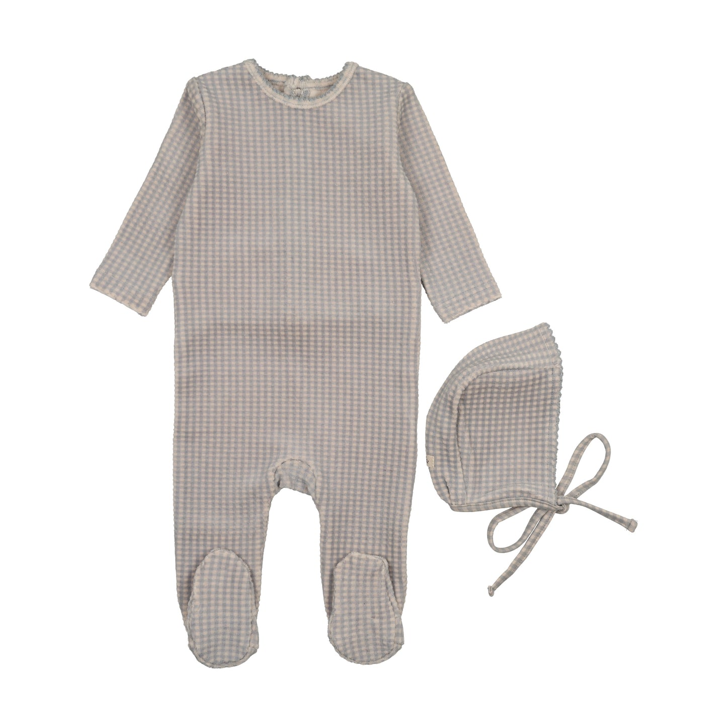 Velour gingham footie + bonnet