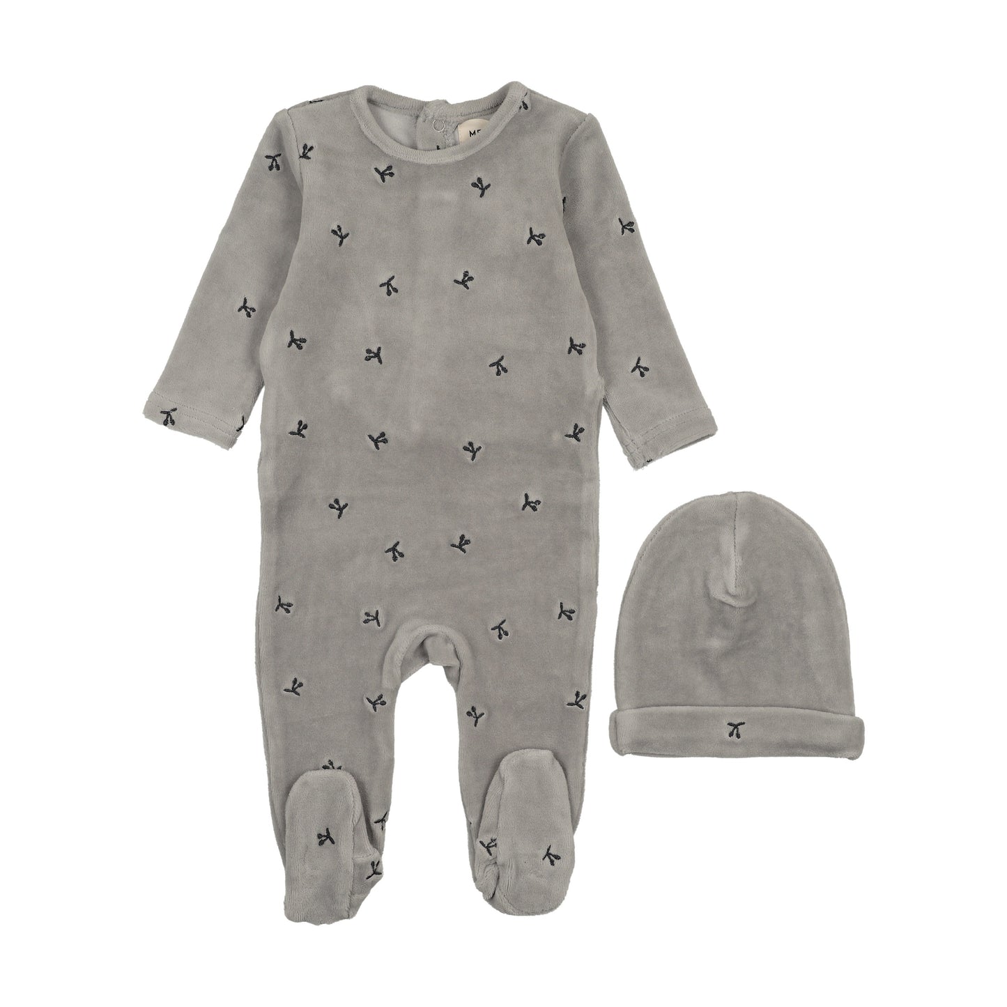 Velour scattered cherries footie + beanie