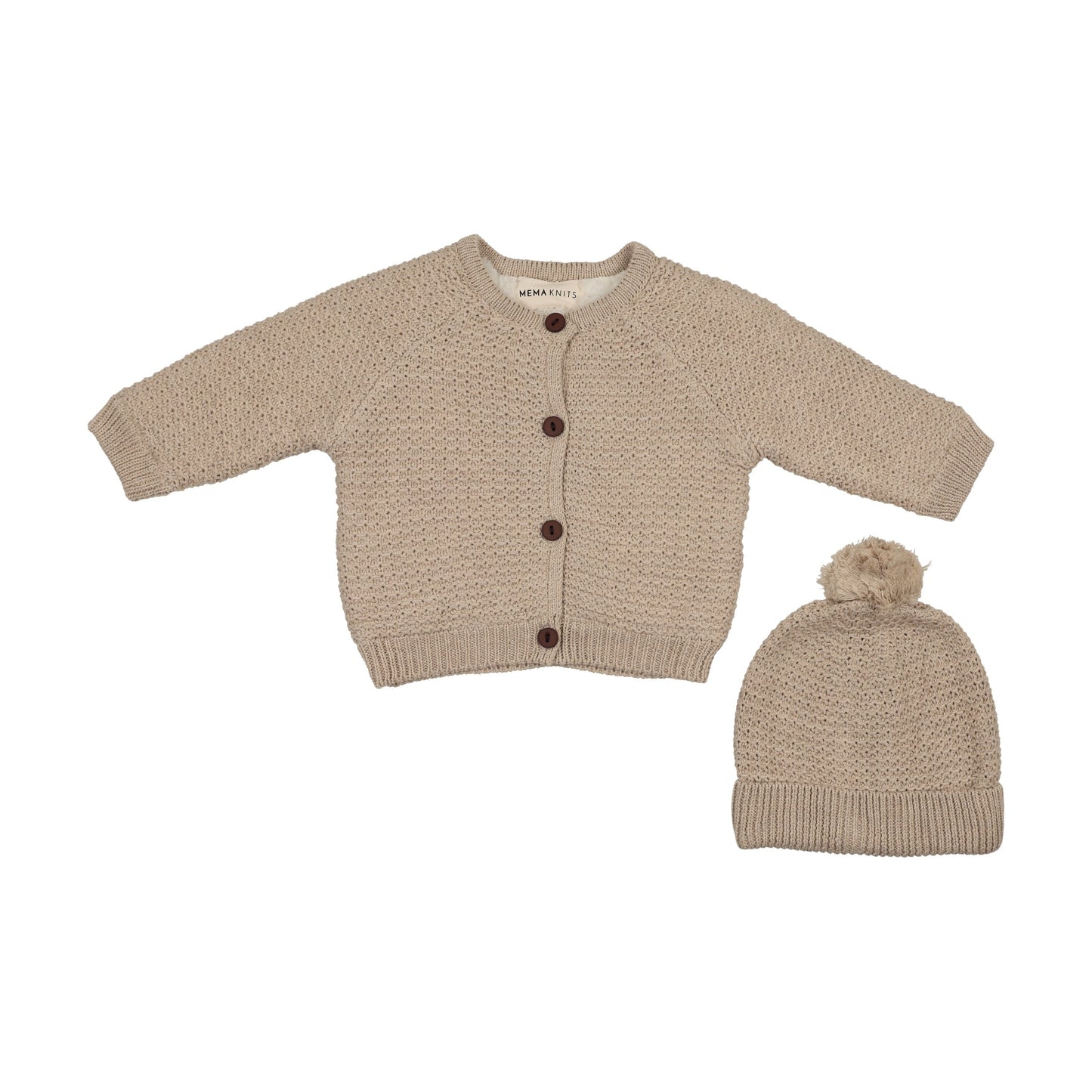 Knit Sherpa Lined Jacket + Pompom beanie