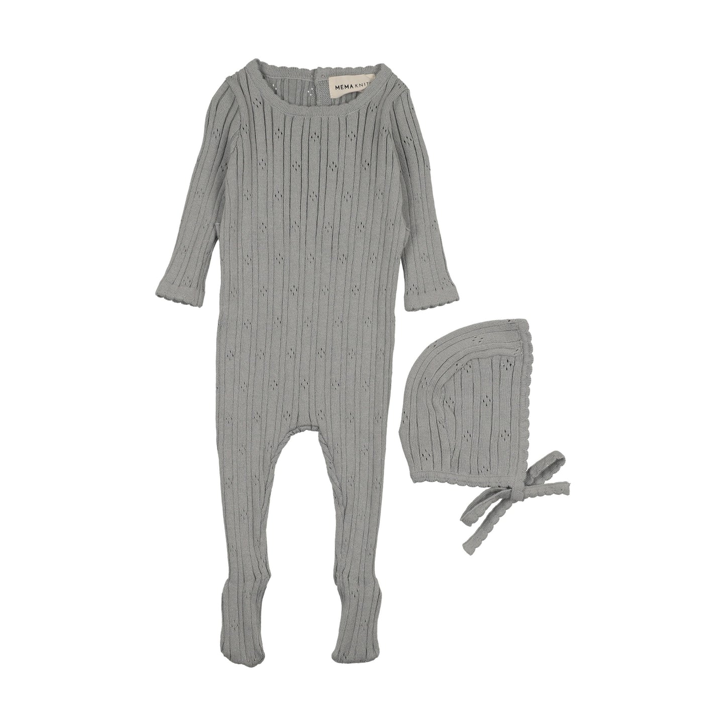 Pointelle knit footie + bonnet (M430)