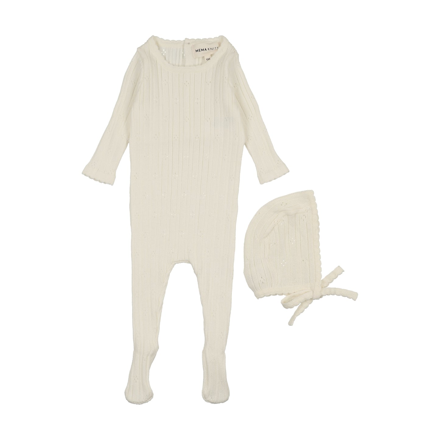 Pointelle knit footie + bonnet