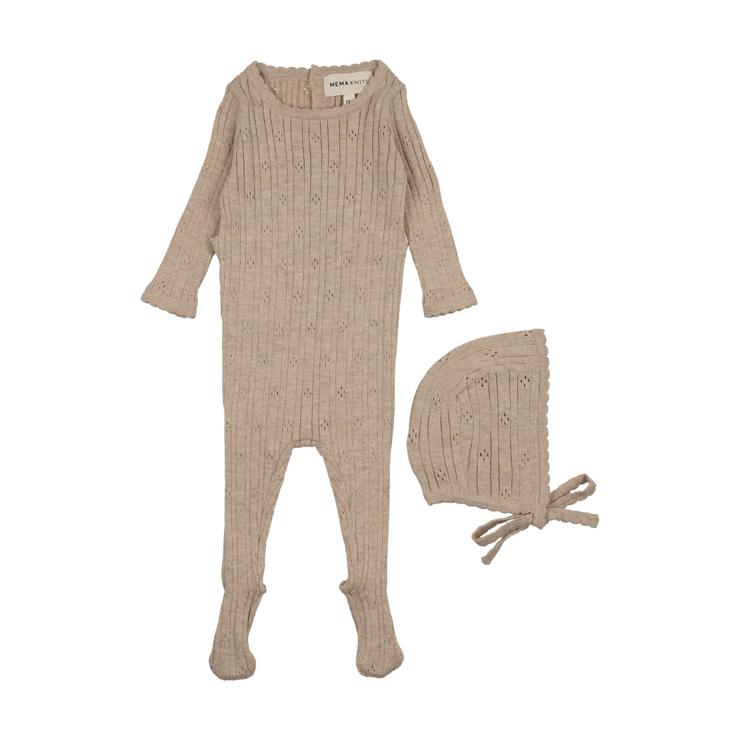Pointelle knit footie + bonnet