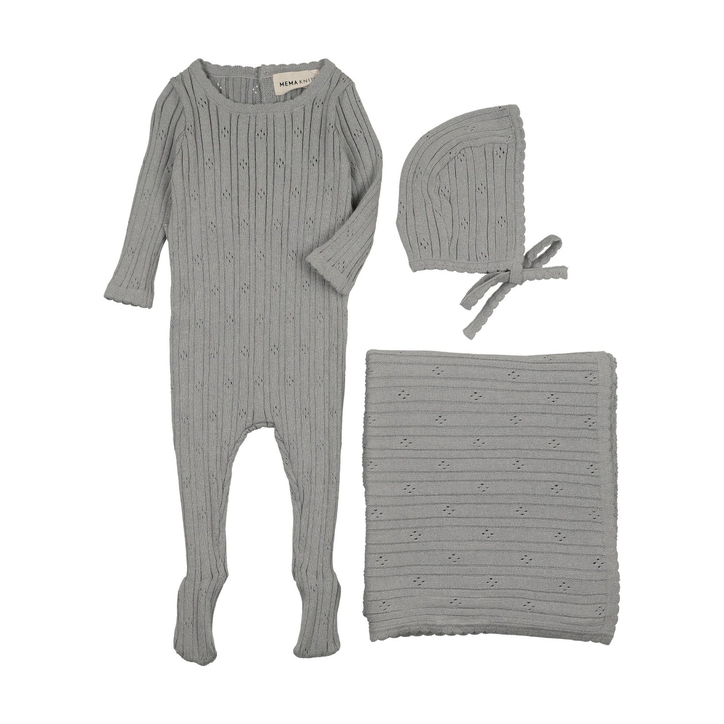 Pointelle knit three piece set