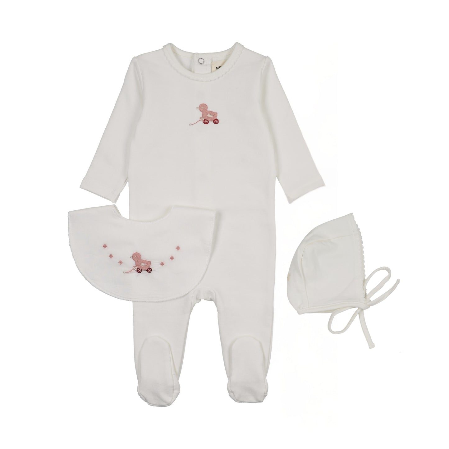 Embroidered Duck Footie + Bonnet + Bib