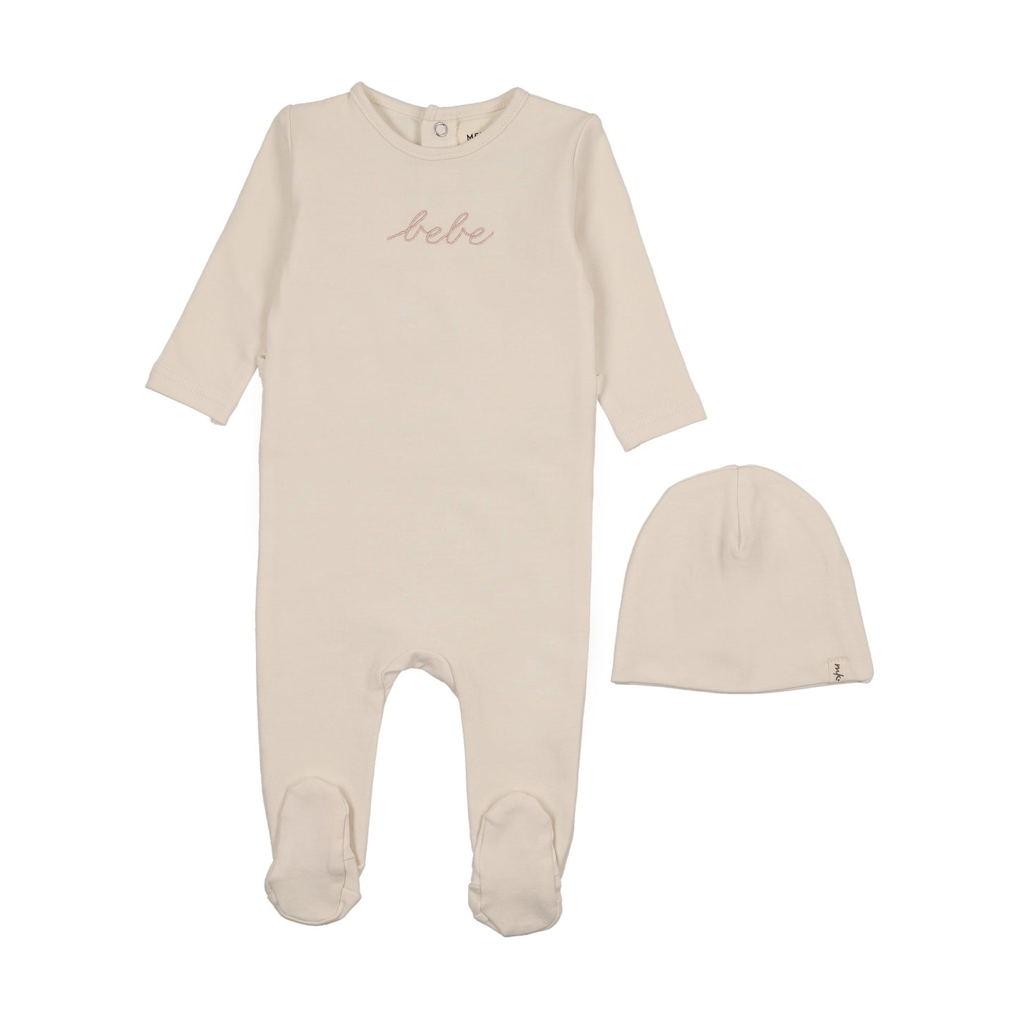 French Terry Embroidered Bebe footie + beanie