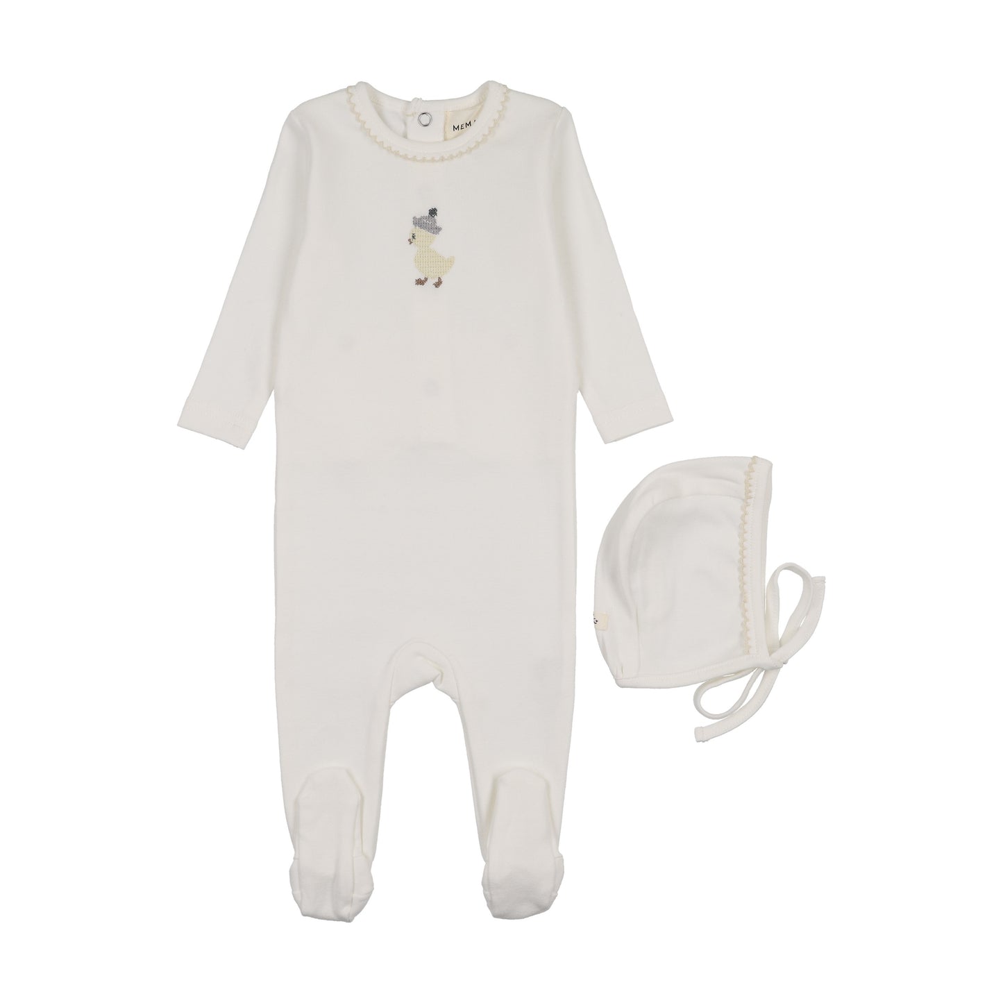 EMBROIDERED FOOTIE + BONNET