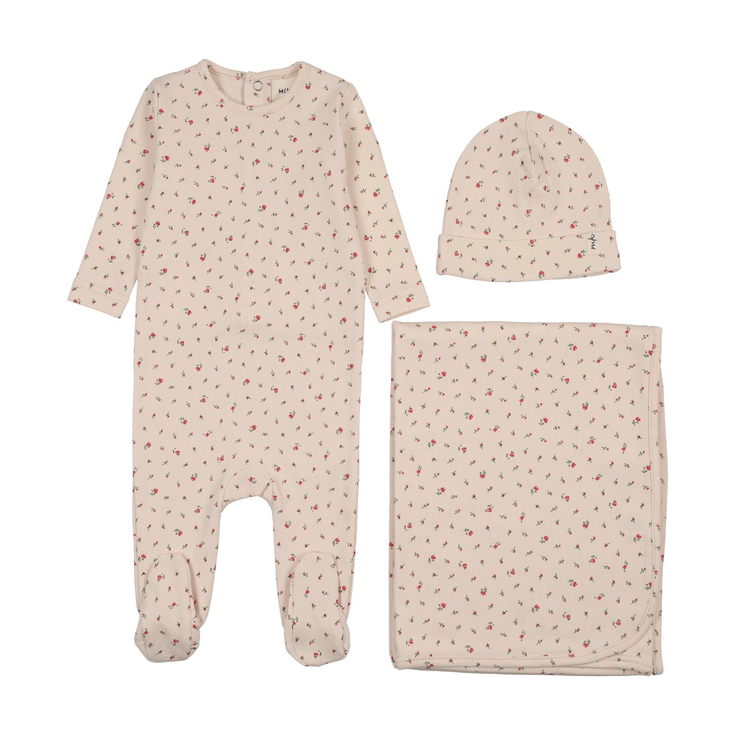 FLORAL PRINT SNAP BACK FOOTIE THREE PIECE SET