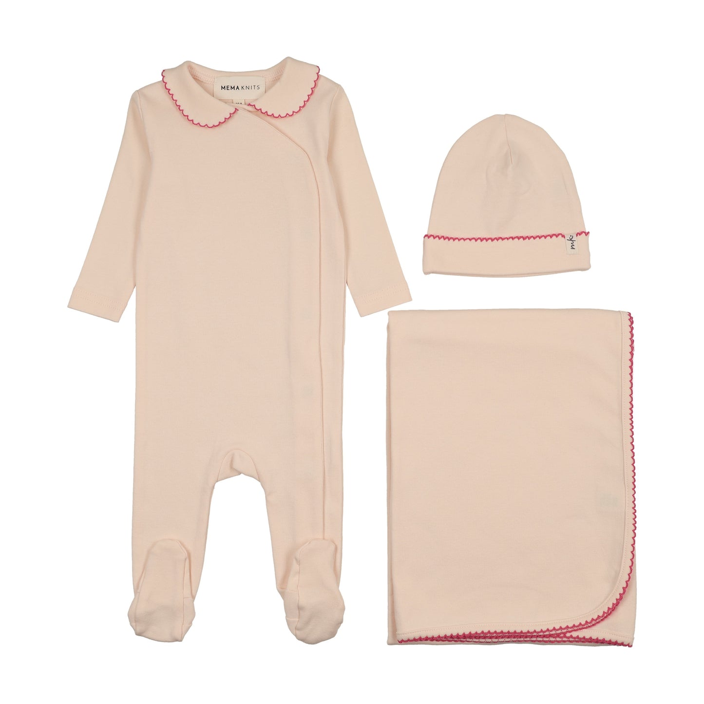 TRIMMED COLLAR FOOTIE THREE PIECE SET
