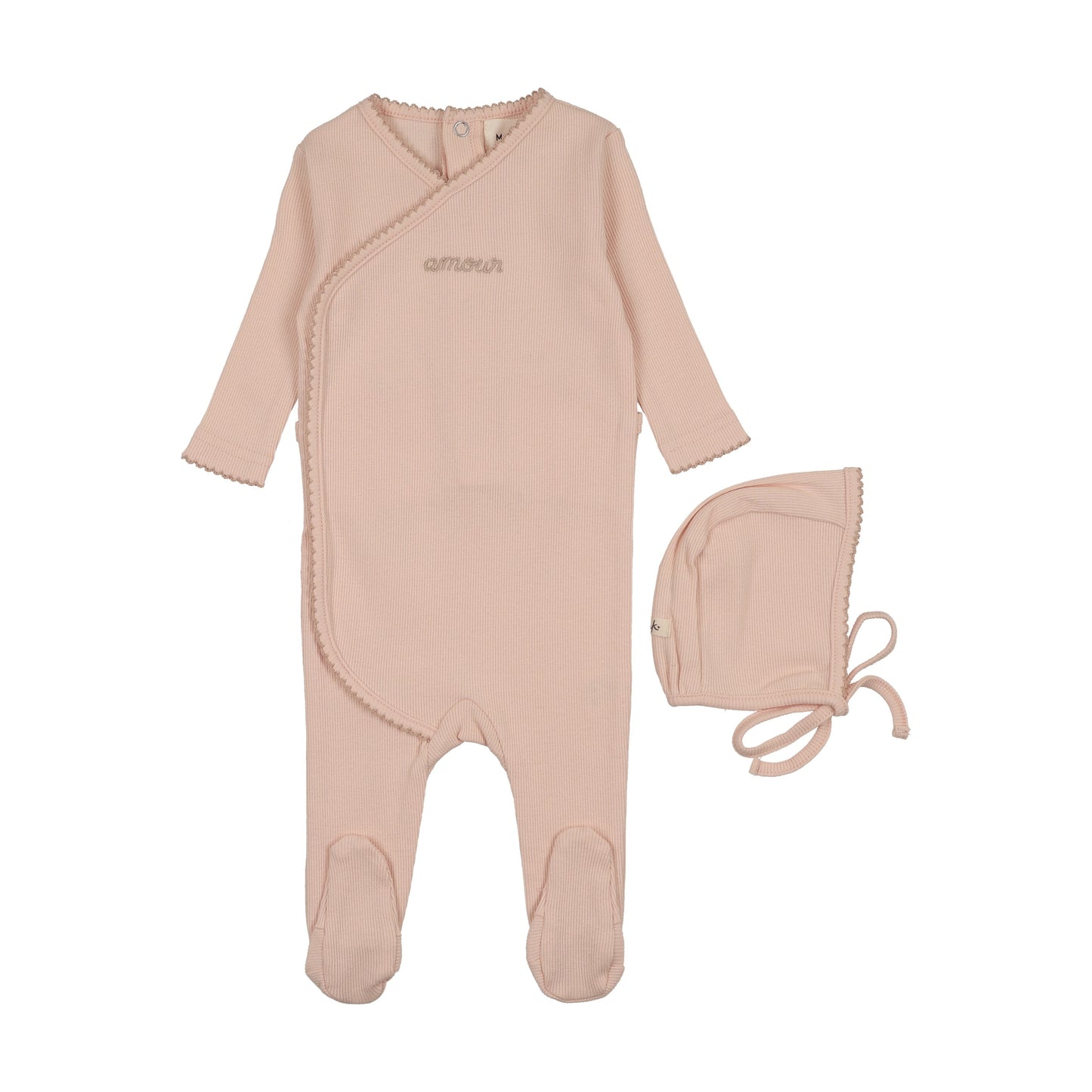 AMOUR EMBROIDERED FOOTIE + BONNET