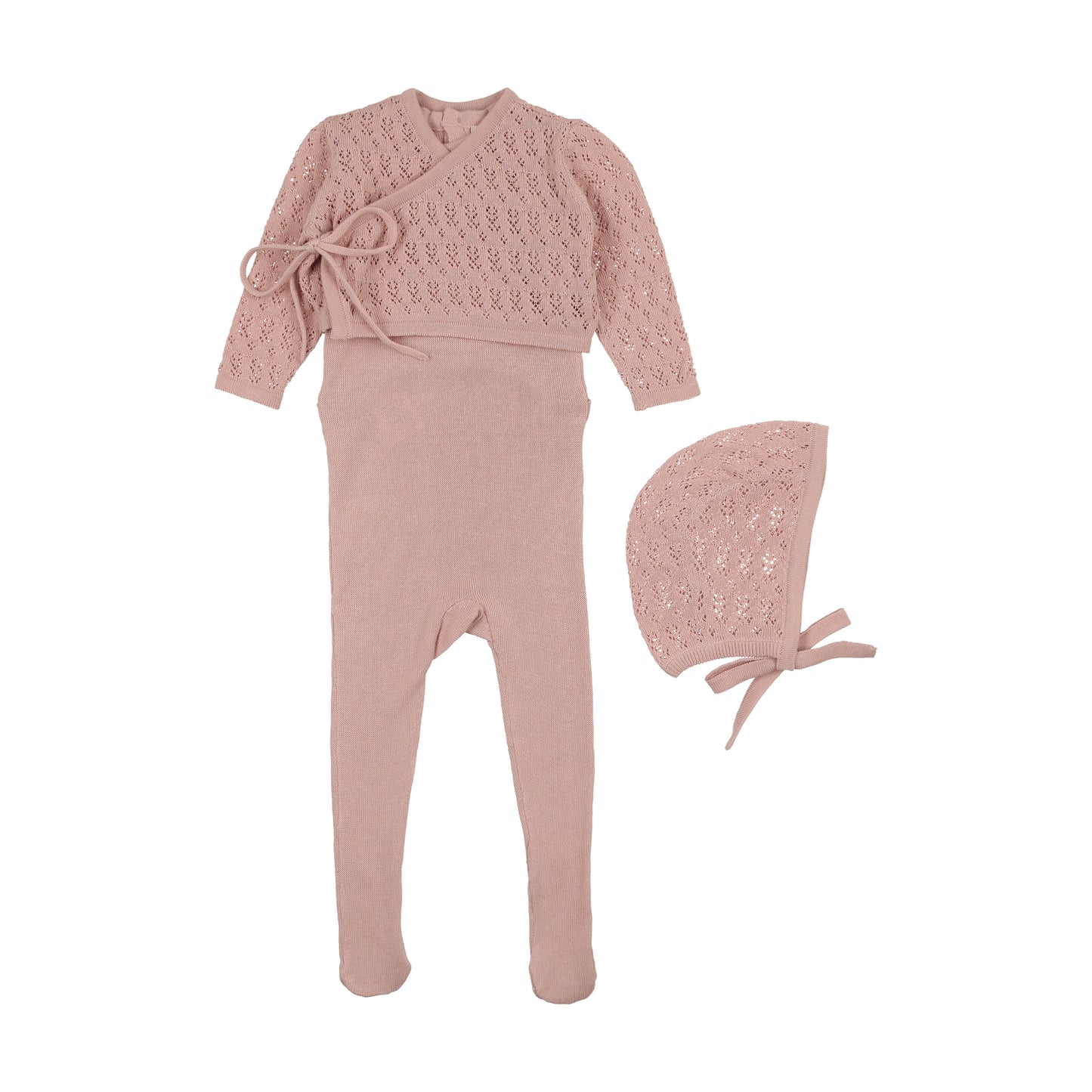 Knit Sleeveless footie w cardigan + bonnet