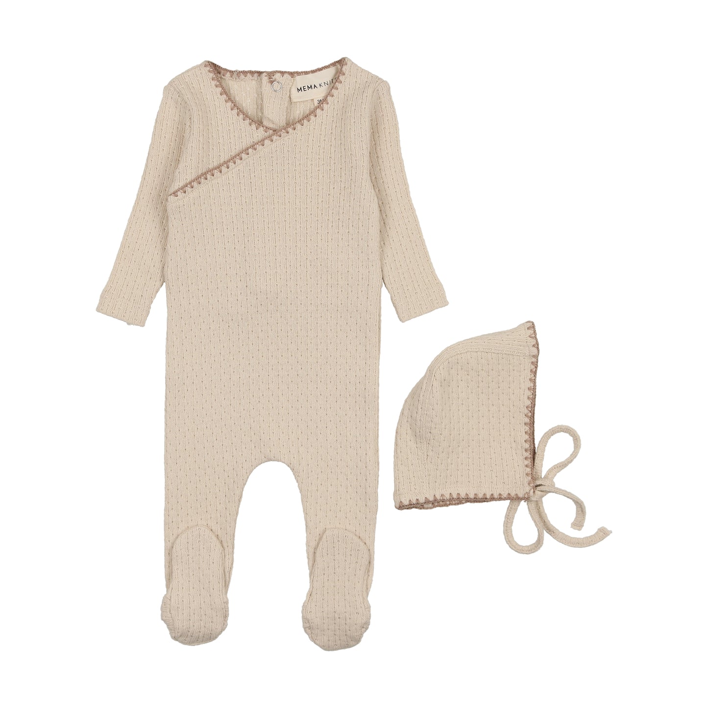 Embroidered edge footie + bonnet