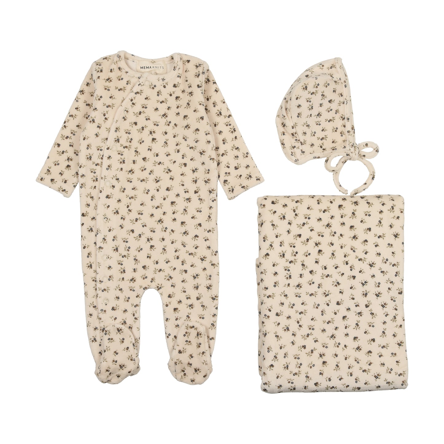 printed velour side snap three piece set