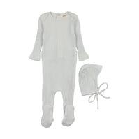 picot edge textured footie + bonnet