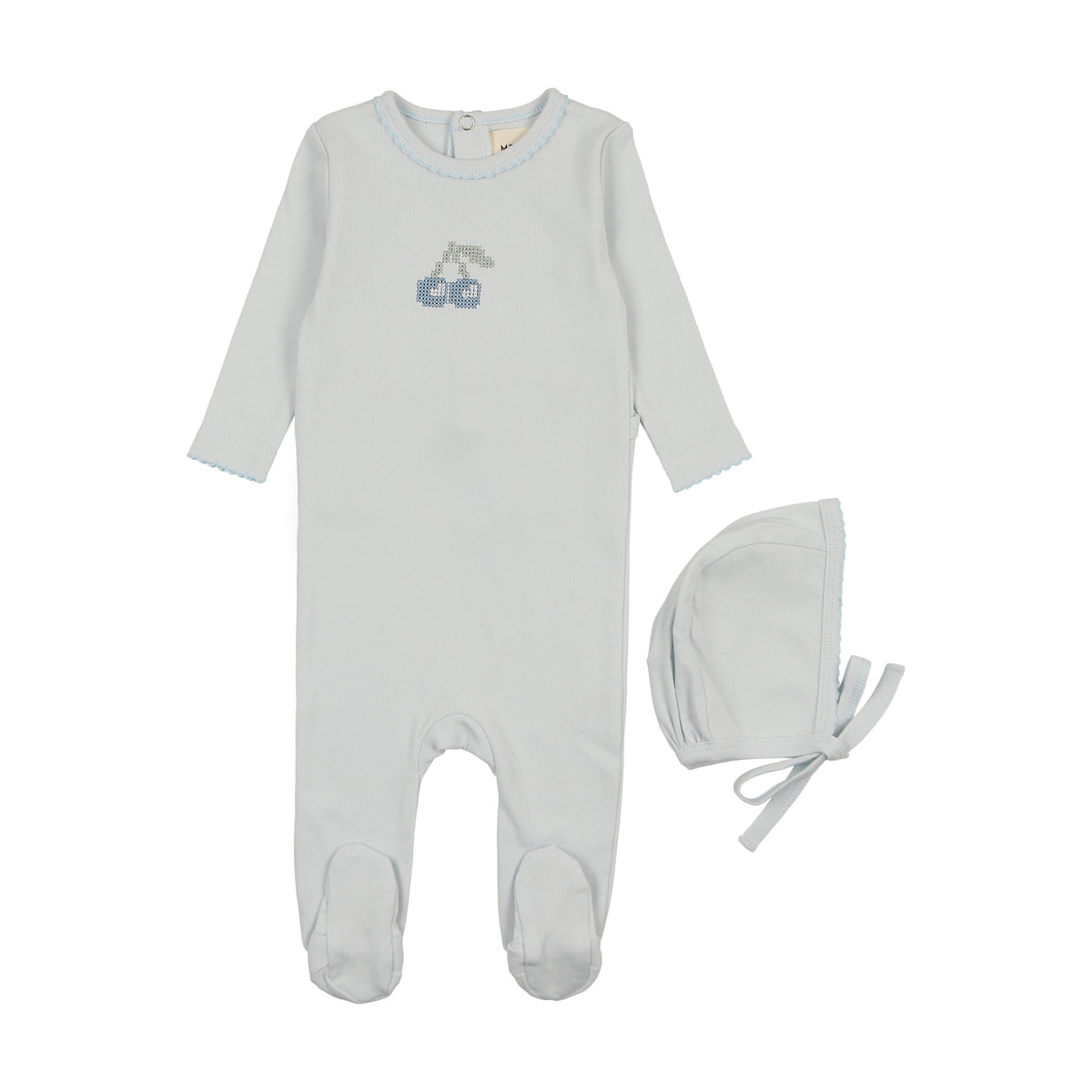 Embroidered cherry footie + beanie-1