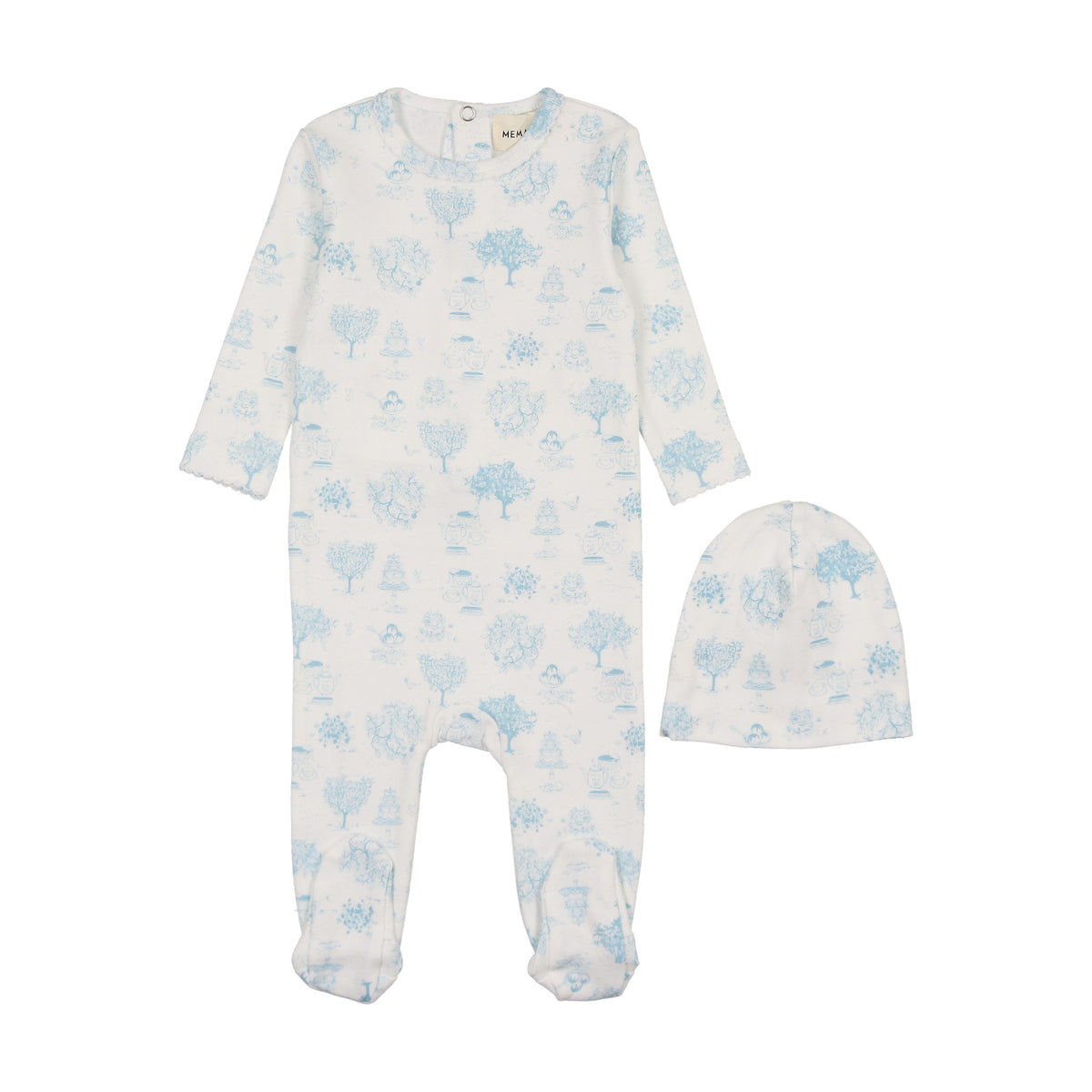 Toile print footie + beanie-1