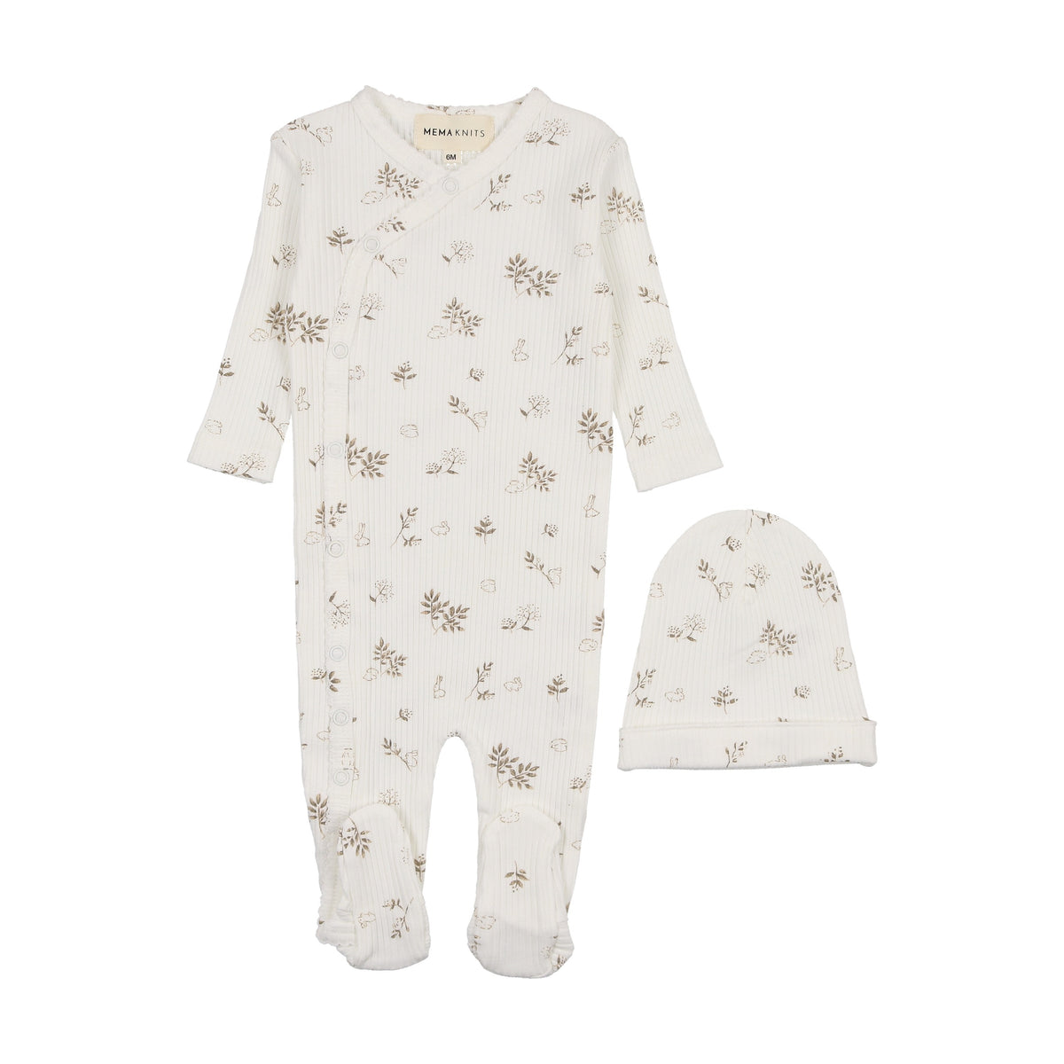 Printed side snap footie + beanie-1