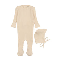 picot edge textured footie + bonnet