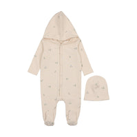 Hooded print footie + beanie