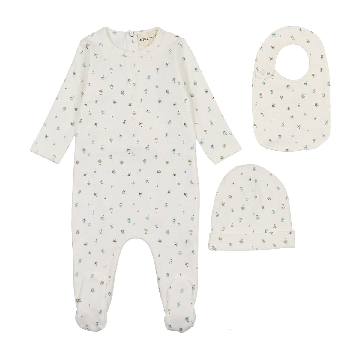 Polka dot floral print footie + beanie & bib-1
