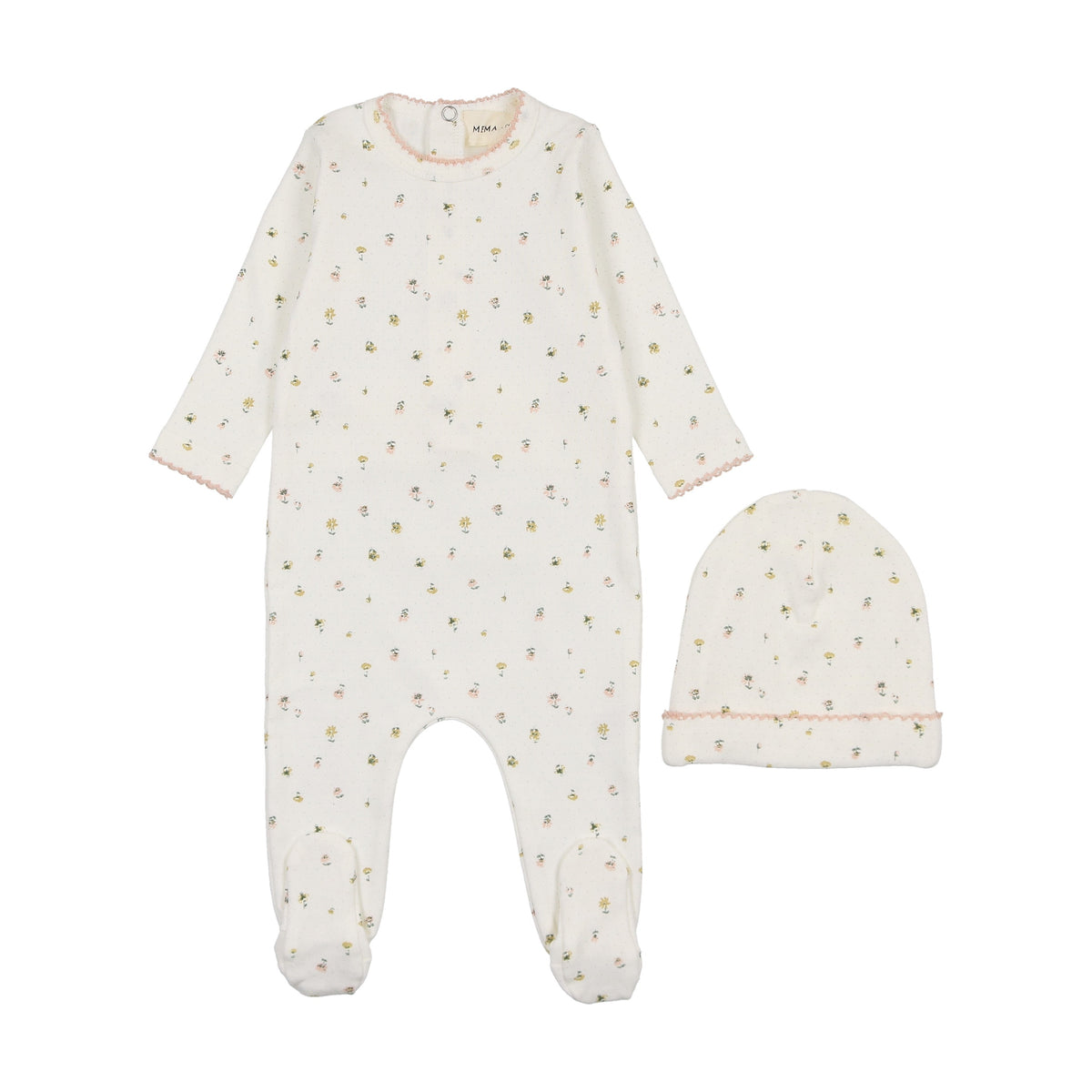 Polka dot floral print footie + beanie-2