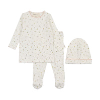Polka dot floral print two piece set + beanie