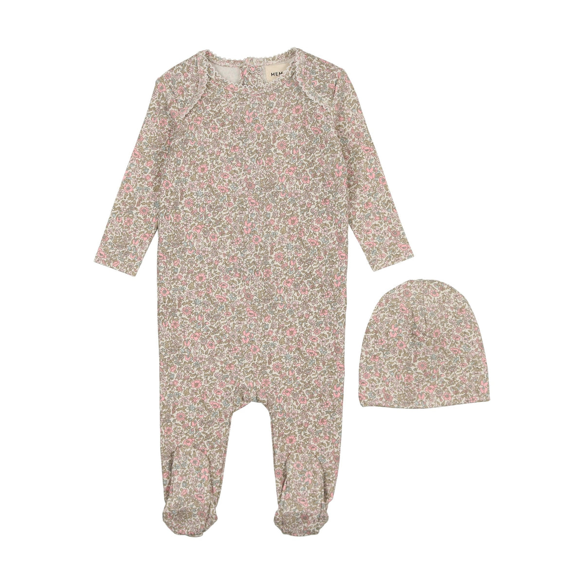 Floral liberty print footie + beanie-1