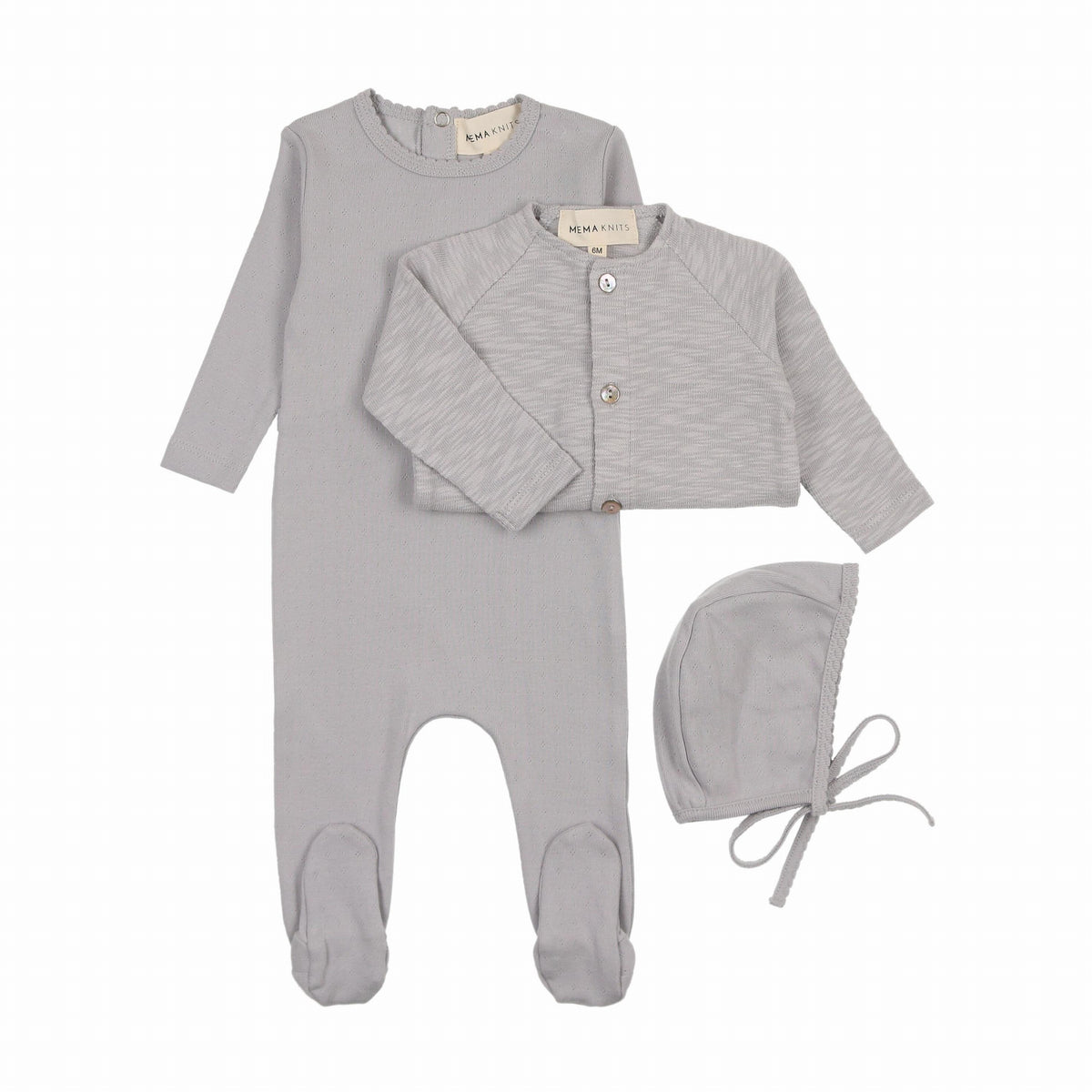 Pointelle footie + slub cardigan + beanie-1