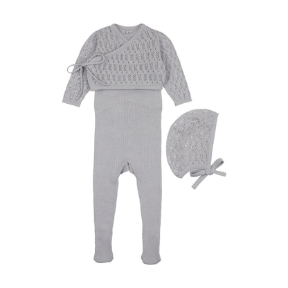 Knit Sleeveless footie w cardigan + bonnet