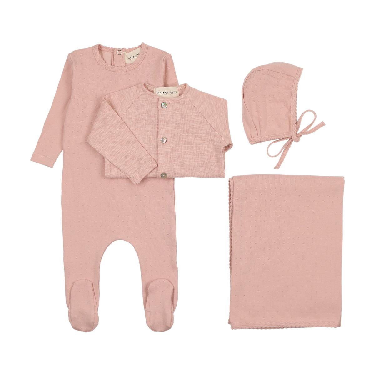 Pointelle footie + slub cardigan four piece sets-5