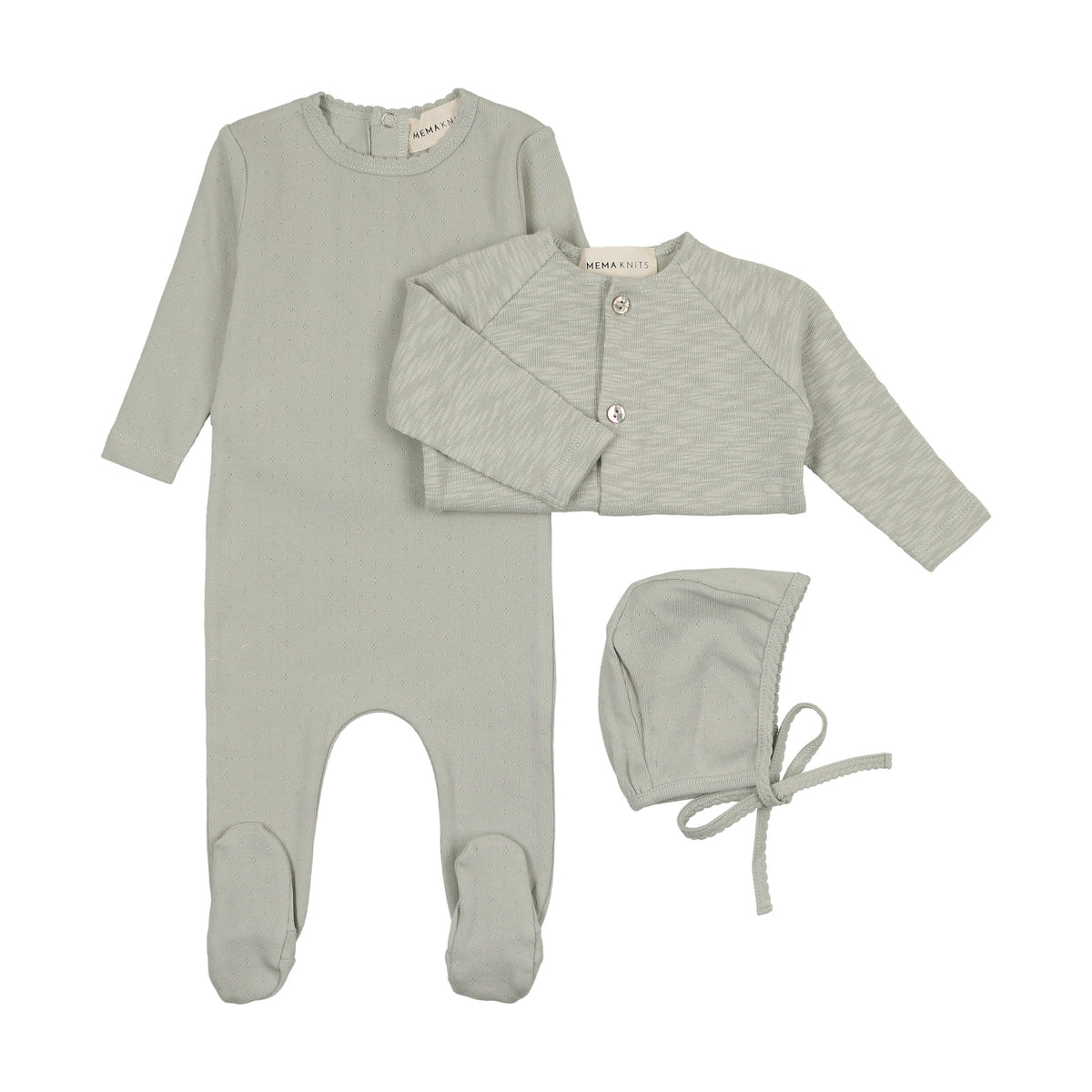 Pointelle footie + slub cardigan + beanie-3