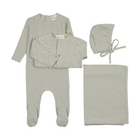 Pointelle footie + slub cardigan four piece sets