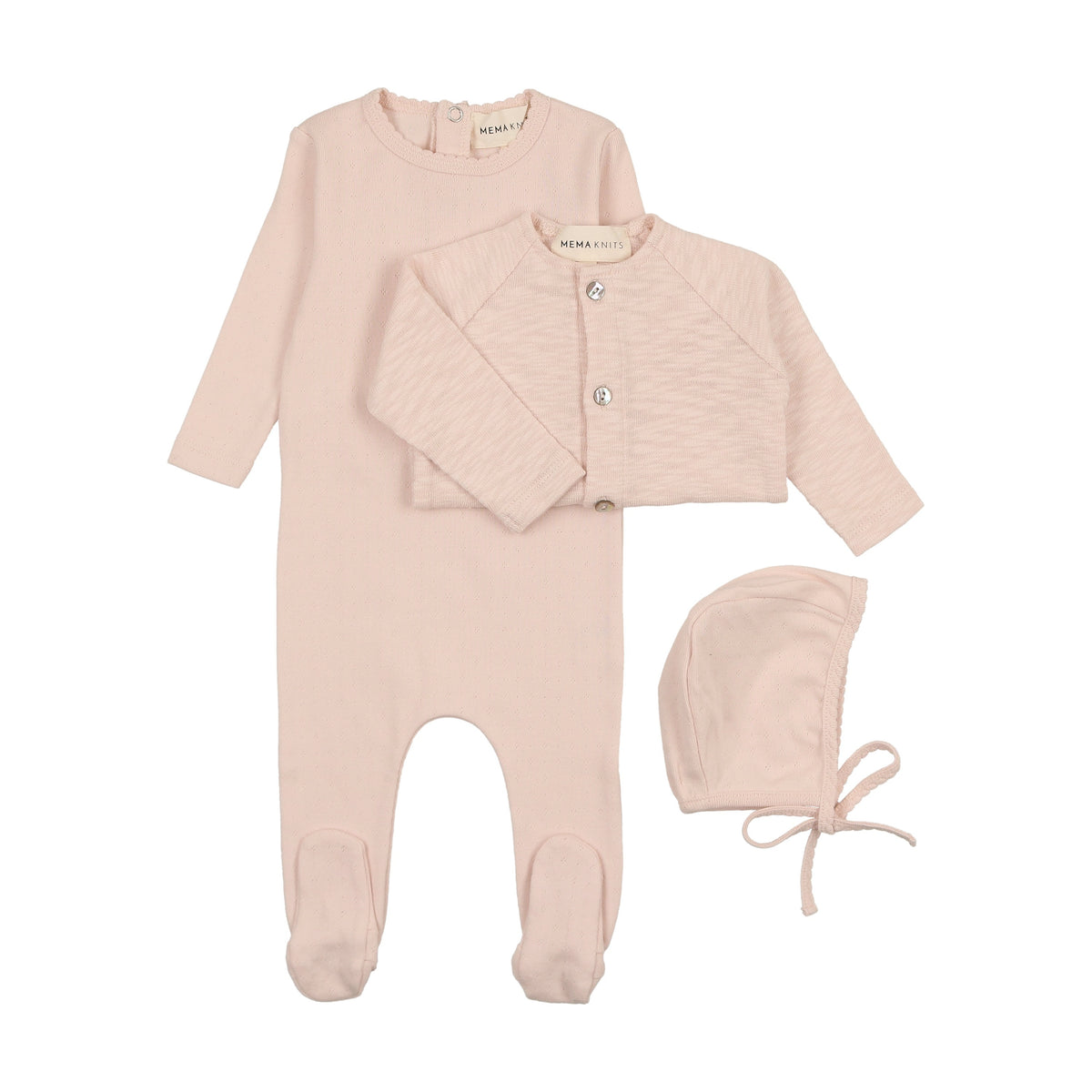 Pointelle footie + slub cardigan + beanie-4
