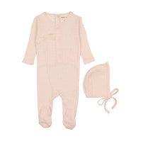 Pointelle heart footie + bonnet