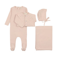 Pointelle footie + slub cardigan four piece sets