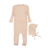 picot edge textured footie + bonnet