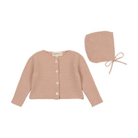 Knit cardigan + bonnet