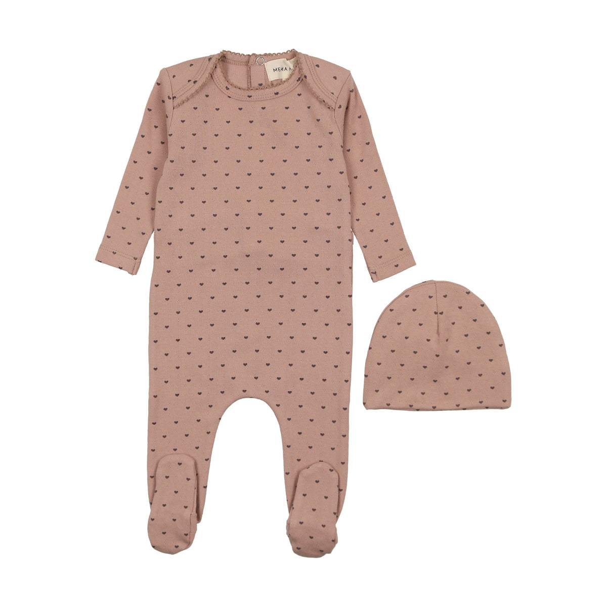 Pointelle heart print footie + beanie-1