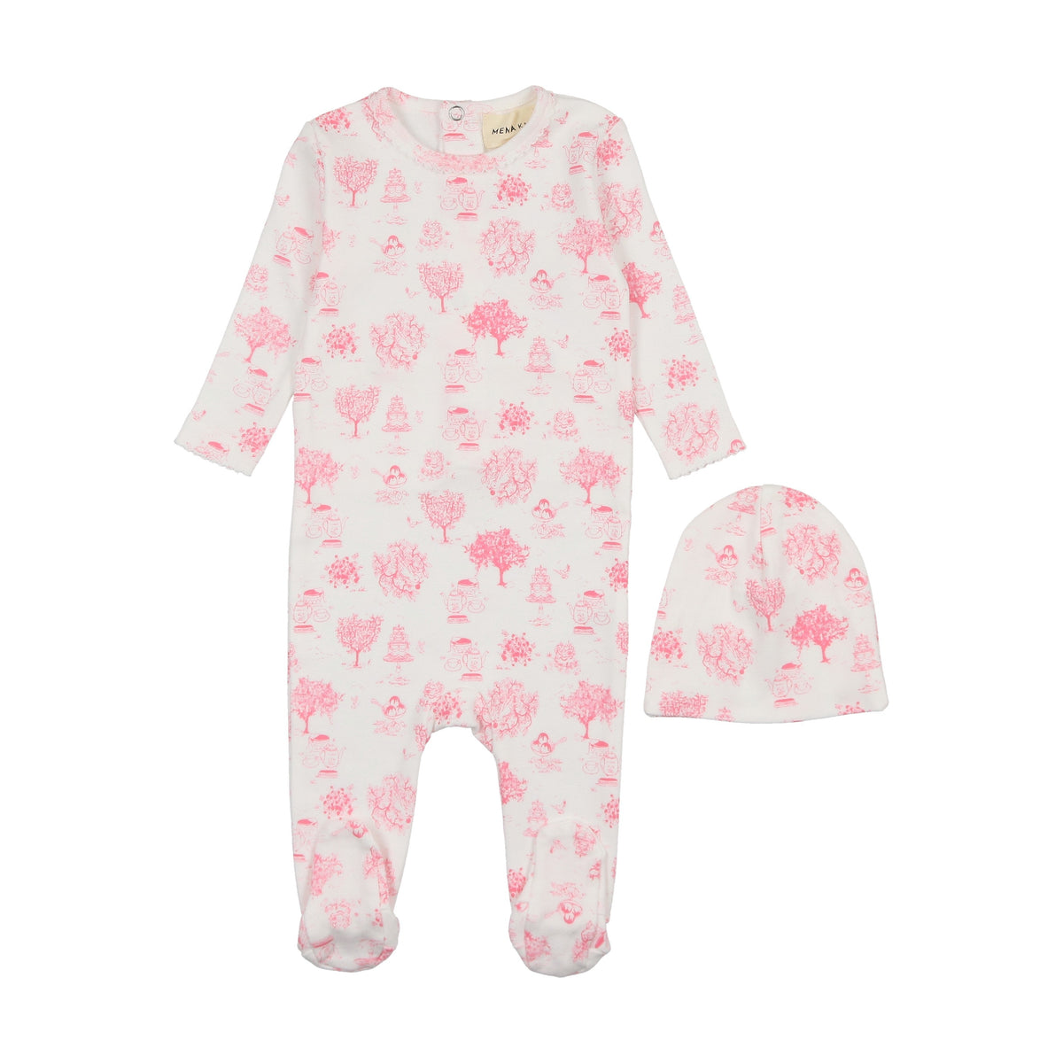 Toile print footie + beanie-2